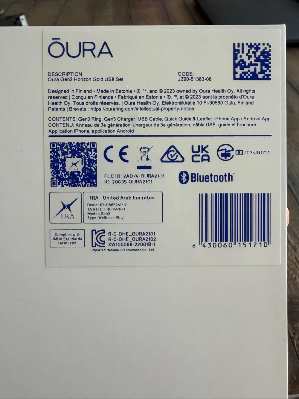 Oura Gen3 Horizon Gold Size 8
